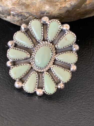 Navajo Green Turquoise Cluster Ring | Authentic Native American Sterling Silver | Multi-Stone | Sz 8 | 12193