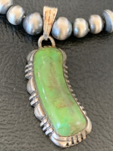 Navajo Green Gaspeite Turquoise Pendant | Sterling Silver Inlay | Authentic Native American Handmade | 12342