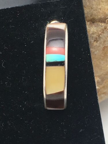 Navajo Mother of Pearl Onyx Turquoise Inlay Earrings | Sterling Silver | 0.8" | Authentic Native American Handmade | 1068