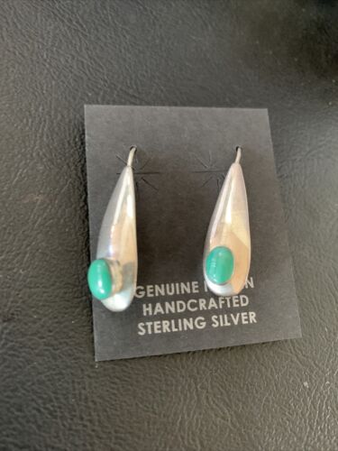 Southwestern Navajo Dangle Earrings | Sterling Silver Green Malachite | Authentic Native American Handmade | 13067