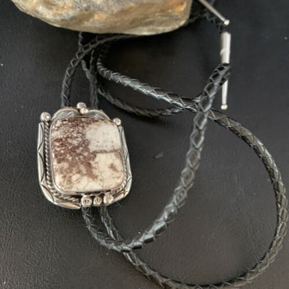 Navajo Wild Horse Turquoise Bolo Tie | Sterling Silver | Authentic Native American Handmade | 14113