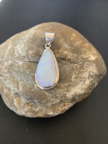 Navajo White Faux Opal Pendant | Sterling Silver | Native American Handmade | 1.50" | 1393