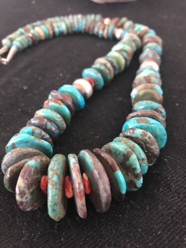 Navajo Blue Turquoise & Spiny Oyster Necklace | Sterling Silver | Authentic Native American | 24" | 202