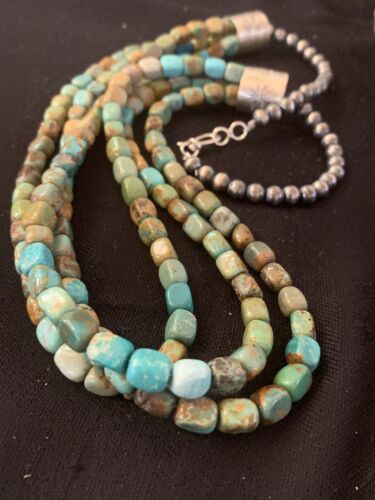 Navajo Green Turquoise Necklace | Sterling Silver | Authentic Native American Handmade | 00610