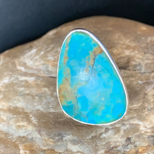 Navajo Blue Kingman Turquoise Ring | Sterling Silver | Sz 8 | Authentic Native American Handmade | 12796