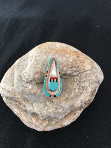 Navajo Zuni Multi-Stone Turquoise Sterling Silver Pendant | Rare Collectible | 2-Sided | Native American Handmade