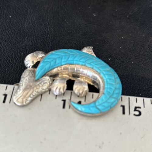 Navajo White & Blue Turquoise Lizard Pin Pendant | Sterling Silver Gecko Inlay | Native American Handmade | 14510