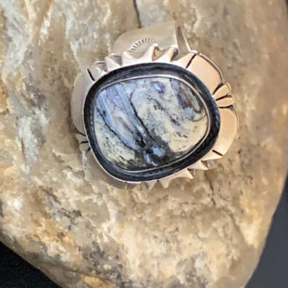 Navajo White Buffalo Turquoise Ring | Sterling Silver | Sz 12.5 | Authentic Native American Handmade | 11940