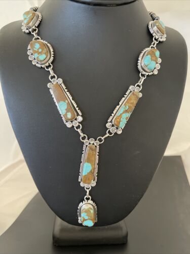 Navajo Turquoise #8 Lariat Necklace | Authentic Native American Sterling Silver | Handmade | 1110