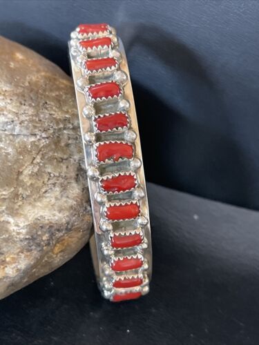 Navajo Red Coral Bracelet for Men | Sterling Silver | Authentic Native American Handmade | 1792