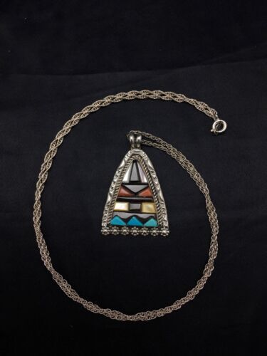 Navajo Multi-Color Turquoise Pendant Necklace | Sterling Silver | Authentic Native American Handmade | 20" | 4093