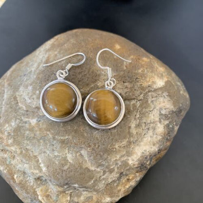 Southwestern Sterling Silver Dangle Earrings | Navajo Coffee Tiger's Eye | Authentic Native American Handmade | 2073