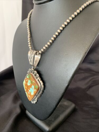 Navajo Royston Turquoise Pendant Men's Necklace | Sterling Silver | Native American Handmade | 10428