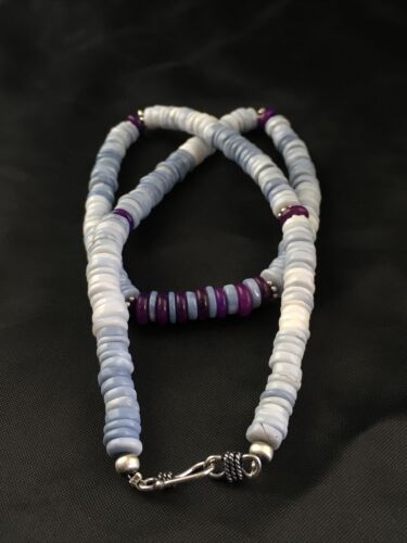 Navajo Purple Sugilite Blue Opal Bead Necklace | Sterling Silver | 21" | Authentic Native American Handmade | 10149