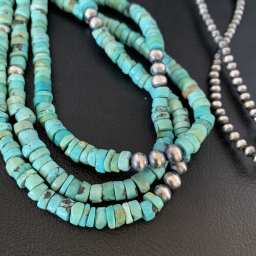 Southwestern Navajo 3-Strand Turquoise Heishi Necklace | Sterling Silver | 30" | 13155