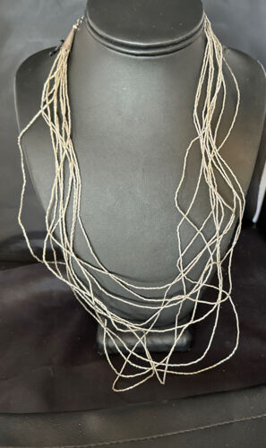Navajo Graduated Liquid Heishi Necklace | 10 Strand Sterling Silver | 22" Beveled Tubes | 14710