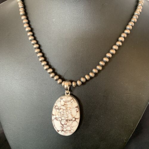 Men's Navajo Wild Horse Turquoise Pendant Necklace | Sterling Silver | Authentic Native American Handmade | 12814