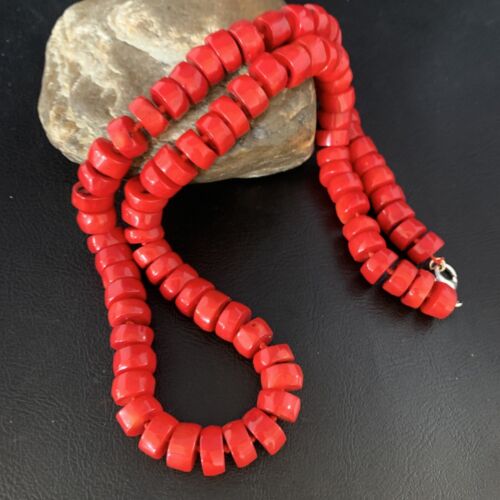 Women's Navajo Native American Bamboo Coral Strand Necklace | Sterling Silver | 24" | 13520