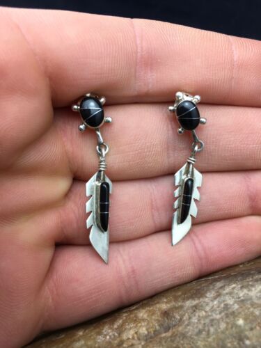 Navajo Black Onyx Earrings | Sterling Silver | Authentic Native American Handmade | 1" | 4438