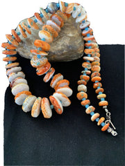 Authentic Navajo Orange Spiny Oyster & Turquoise Necklace | Sterling Silver | 28" | Native American Jewelry