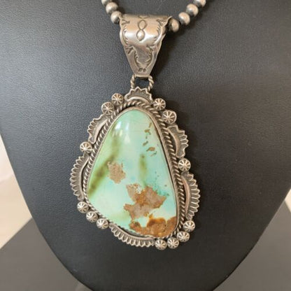 Navajo Green Royston Turquoise Pendant Necklace | Sterling Silver | Authentic Native American Handmade | 1935