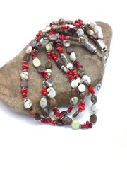 Navajo Sterling Silver Wild Horse Turquoise Coral Necklace | 3-Strand | Authentic Native American Handmade | 3097