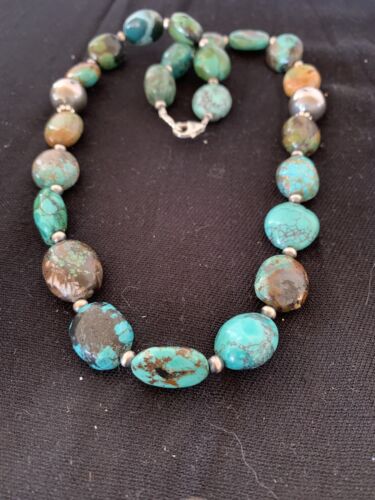 Authentic Native American Navajo Sterling Silver Spiderweb Turquoise Graduated Nugget Necklace | 20" | 229