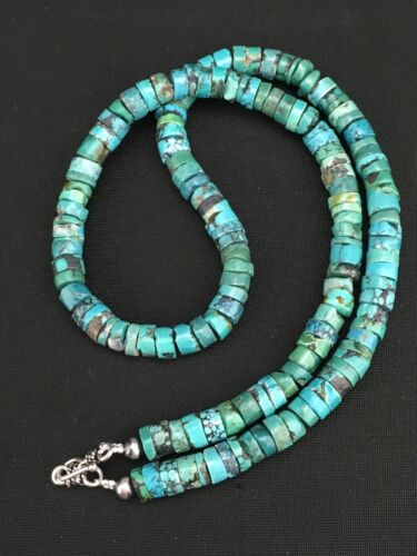 Navajo Turquoise Heishi Bead Necklace | Sterling Silver | 20" | Authentic Native American Handmade | 3286