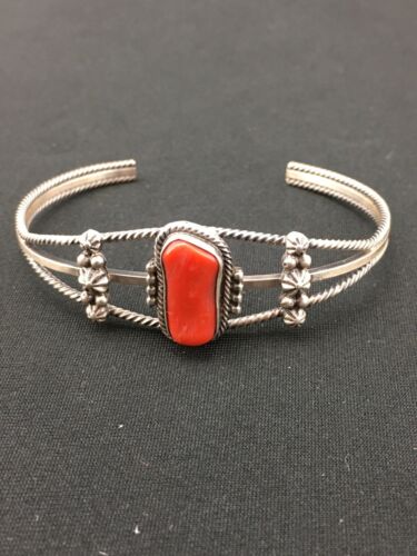 Native American Red Coral Navajo Bracelet | Sterling Silver | Authentic Handmade | 4731