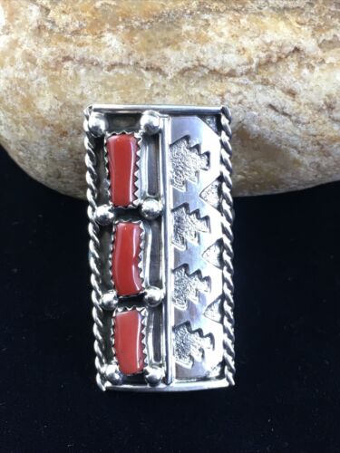 Navajo Red Coral Multi-Stone Ring | Authentic Native American Sterling Silver | Multi-Stone | Sz 7.5 | 10094