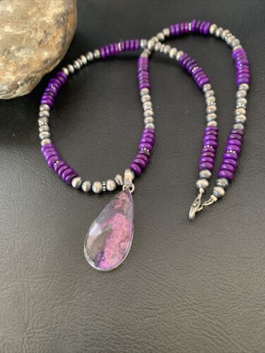 Navajo Pearl Purple Sugilite Necklace Pendant | Sterling Silver | Authentic Native American Handmade | 11917
