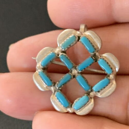 Zuni Blue Turquoise Pin Pendant | Sterling Silver | Authentic Native American Handmade | 12134