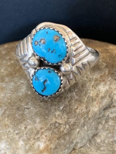 Navajo Kingman Turquoise Multi-Stone Ring | Authentic Native American Sterling Silver | Sz 14 | 105