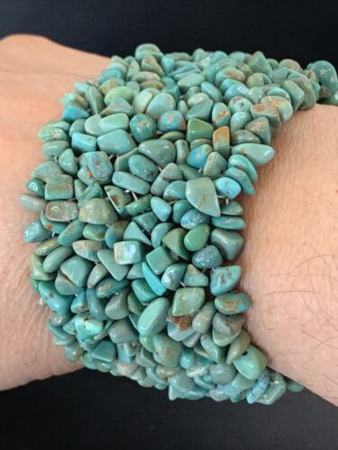 Women's Green Turquoise Nugget Stone Stretch Bracelet | 2" Wide | Navajo Jewelry | 1395