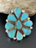 Navajo Blue Turquoise Multi-Stone Cluster Ring | Authentic Native American Sterling Silver | Sz 10 | 02191
