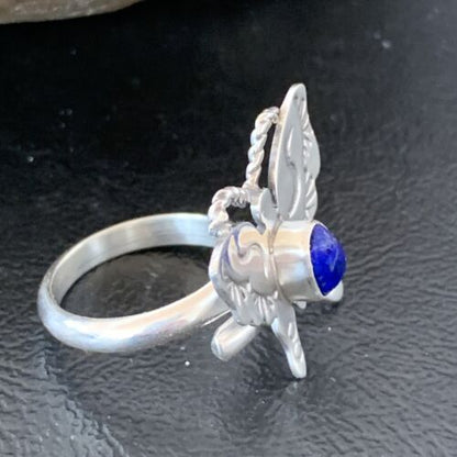 Navajo Navy Blue Lapis Butterfly Ring | Sterling Silver | Sz Adj 8 | Authentic Native American Handmade | 10352