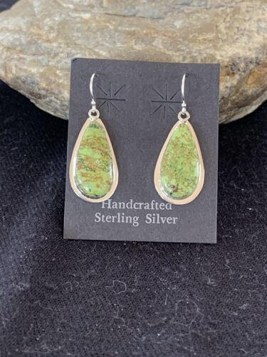Native American Women's Navajo Green Gaspeite Earrings | Sterling Silver | 396