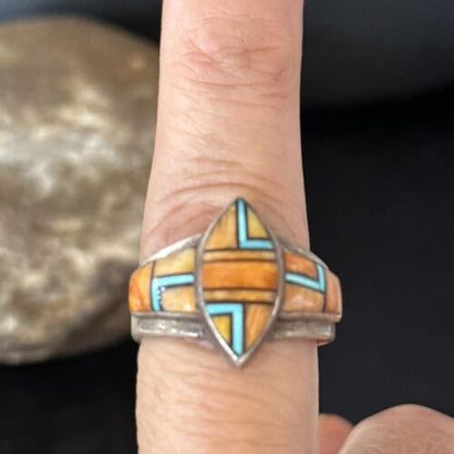 Navajo Blue Turquoise Spiny Oyster Inlay Ring | Sz 9.5 | Authentic Native American Handmade | 14560