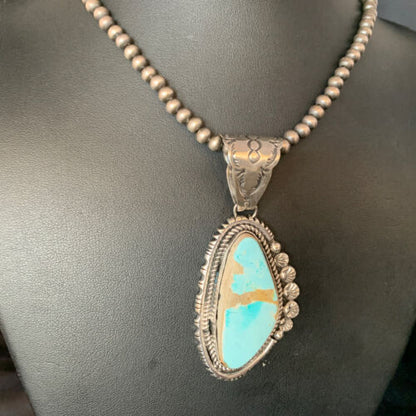 Men's Blue Royston Turquoise Pendant | Sterling Silver | 3" | Authentic Native American Handmade | 13938