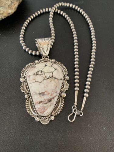 Navajo Wild Horse Turquoise Pendant Necklace | Sterling Silver | Authentic Native American Handmade | 1932