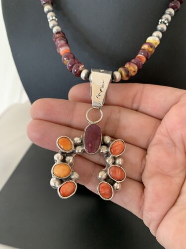 Navajo Purple Spiny Oyster Necklace Naja Pendant Set | Sterling Silver | Authentic Native American Handmade | 244