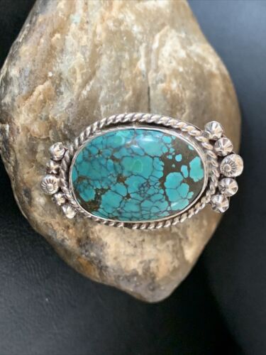 Navajo Blue Spiderweb Turquoise Ring | Sterling Silver | Sz 8 | Authentic Native American Handmade | 13384