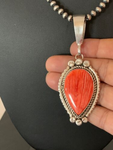 Navajo Spiny Oyster Pendant with Pearls | Sterling Silver Necklace | Authentic Native American Handmade | 4684