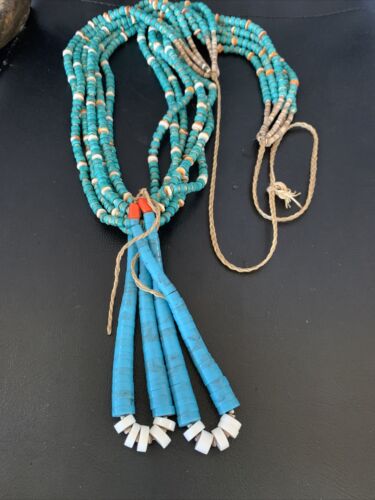 Native American Santo Domingo Spiny Blue Turquoise Shell Jacla Necklace | 36" | 13193