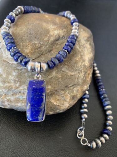 Native American Navajo Blue Lapis Pendant Necklace | Sterling Silver | 12248