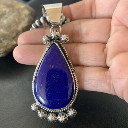 Native American Navajo Blue Lapis Pendant Necklace | Sterling Silver | Authentic Handmade | 11676 - Masha USA