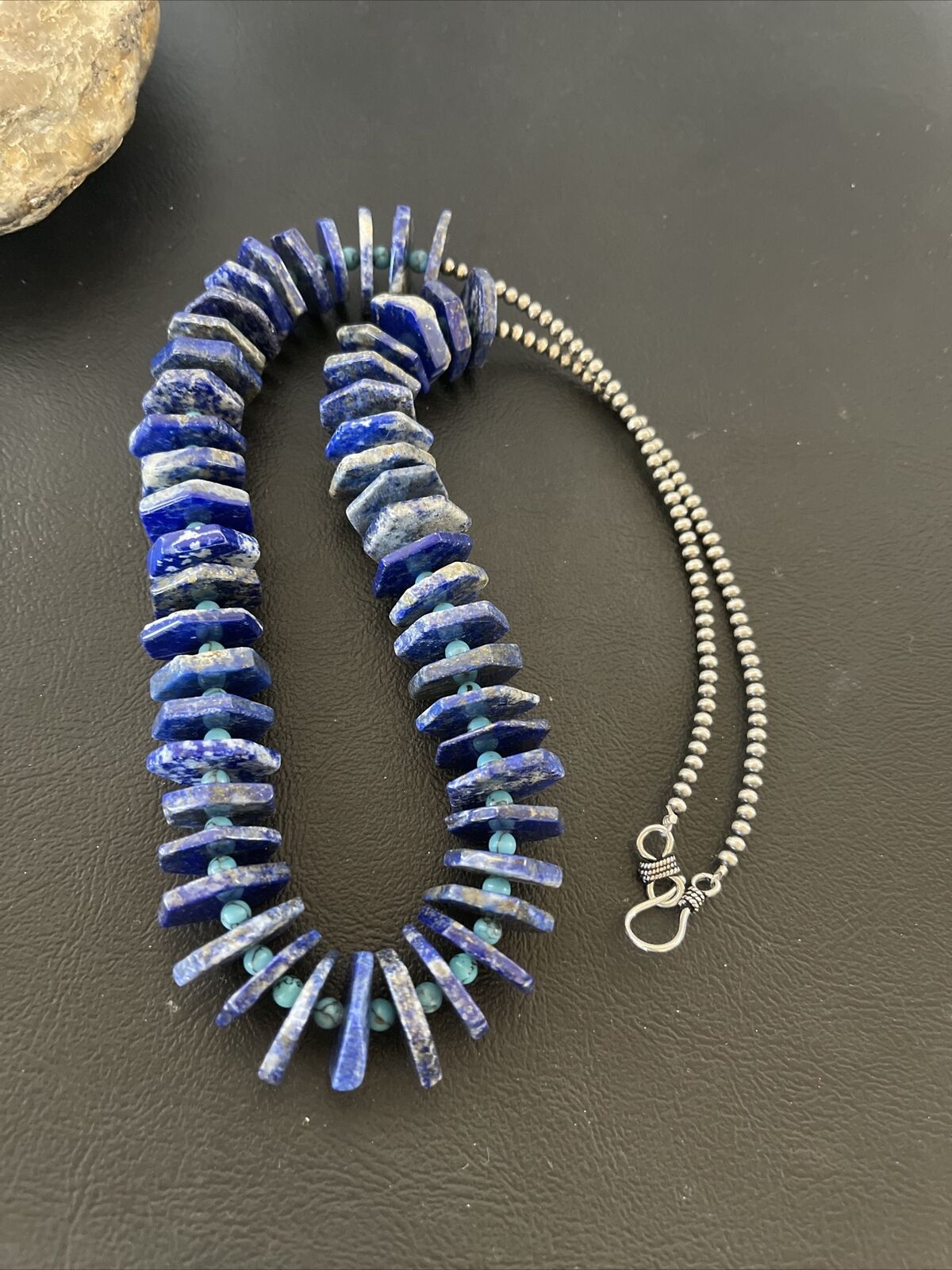 Men's Blue Lapis Turquoise Necklace | Sterling Silver Navajo Pearls | Authentic Native American Handmade | 20" | 13832
