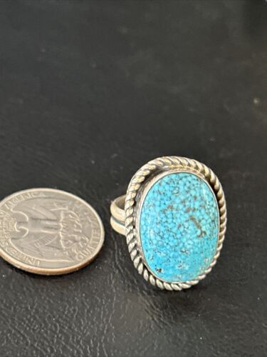 Navajo Blue Spiderweb Turquoise Ring | Sterling Silver | Sz 8 | Authentic Native American Handmade | 14697