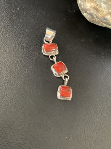 Navajo Red Coral Multi-Stone Pendant Necklace | Authentic Native American Sterling Silver | Multi-Stone | 13243