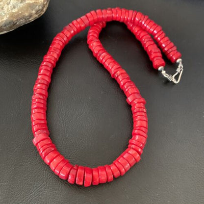 Native American Navajo Red Coral Bead Necklace | Sterling Silver | Authentic Handmade | 20" | 11873 - Masha USA